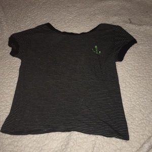 Stripped black and white shirt w/ cactus on chest